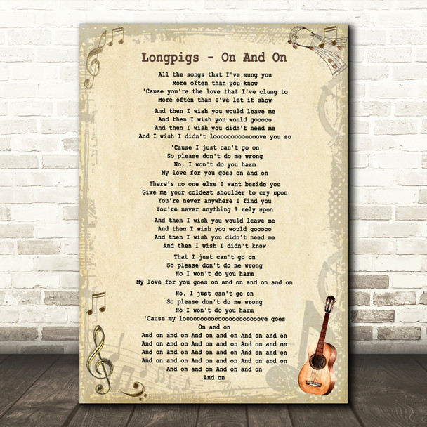 Longpigs On And On Vintage Guitar Song Lyric Art Print