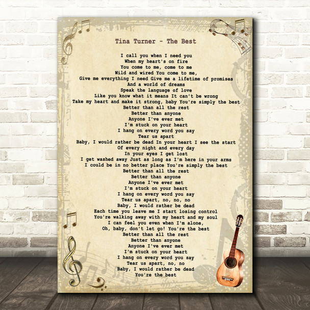 Tina Turner The Best Vintage Guitar Song Lyric Art Print