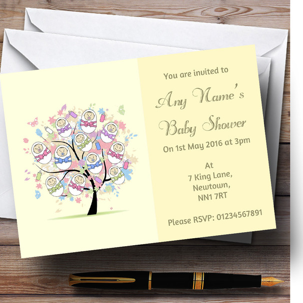 Baby Tree Unisex Yellow Personalized Baby Shower Invitations