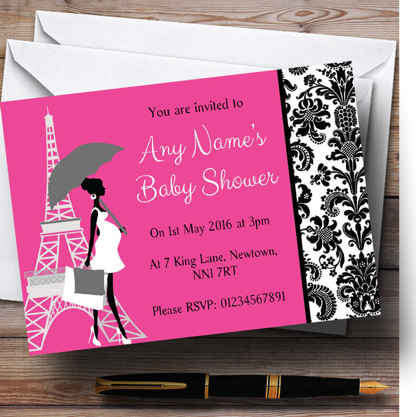 Pink Shopping Parisian Personalized Baby Shower Invitations