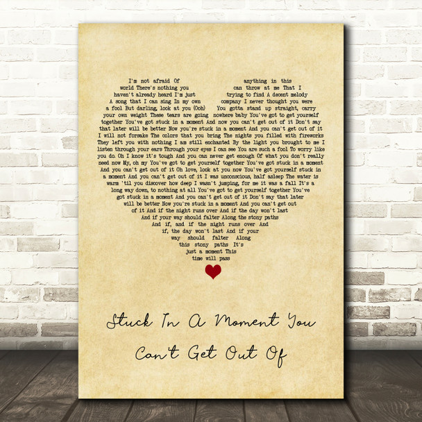 U2 Stuck In A Moment You Can't Get Out Of Vintage Heart Song Lyric Art Print