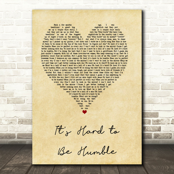 Mac Davis It's Hard to Be Humble Vintage Heart Song Lyric Art Print