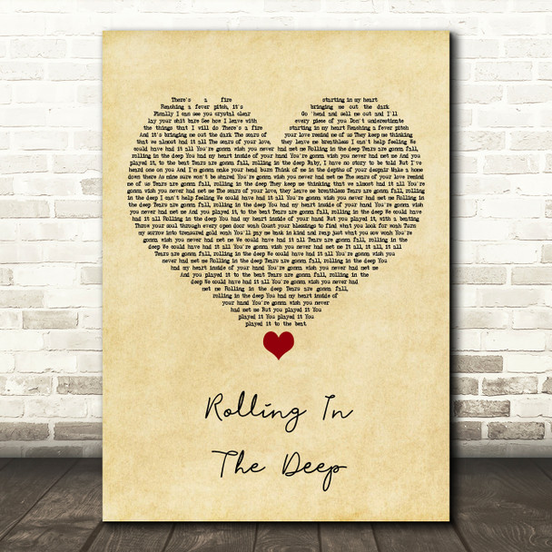 Adele Rolling In The Deep Vintage Heart Song Lyric Art Print