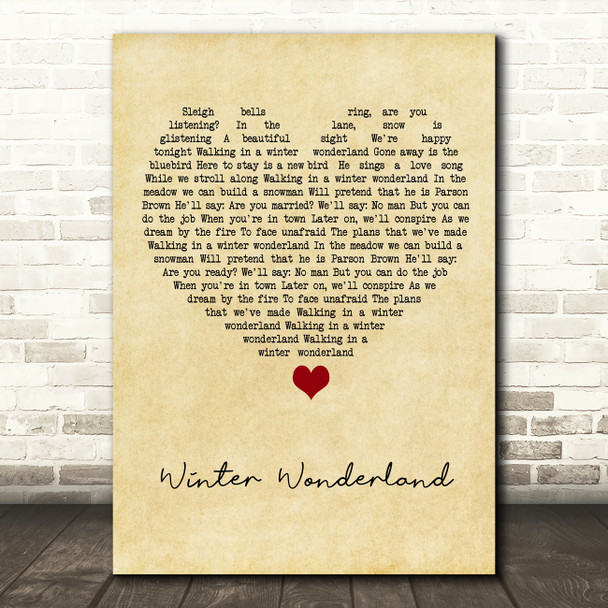 Michael Buble Winter Wonderland Vintage Heart Song Lyric Art Print