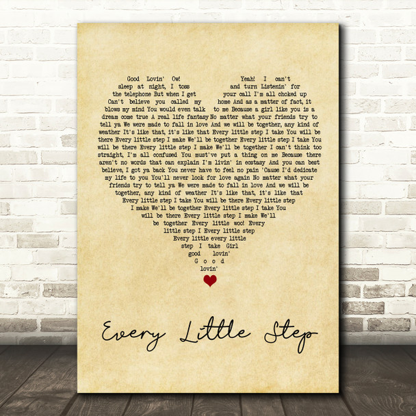 Bobby Brown Every Little Step Vintage Heart Song Lyric Art Print