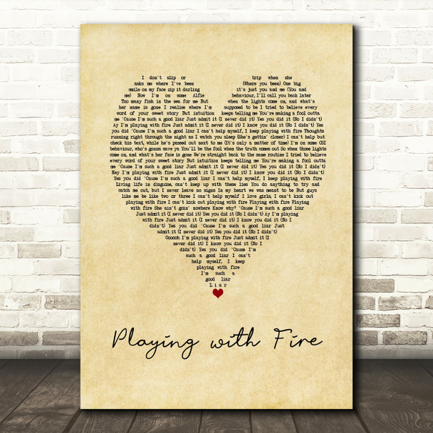 N-Dubz Playing with Fire Vintage Heart Song Lyric Art Print