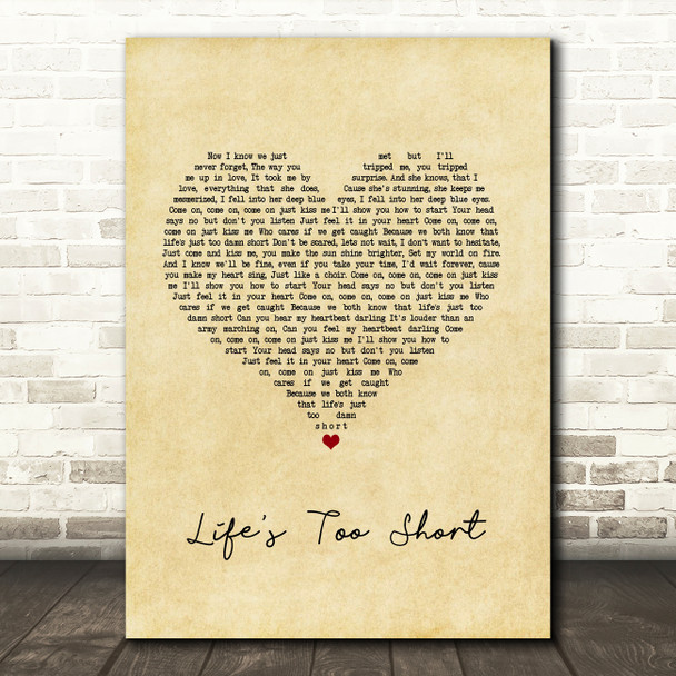 Scouting For Girls Life's Too Short Vintage Heart Song Lyric Art Print