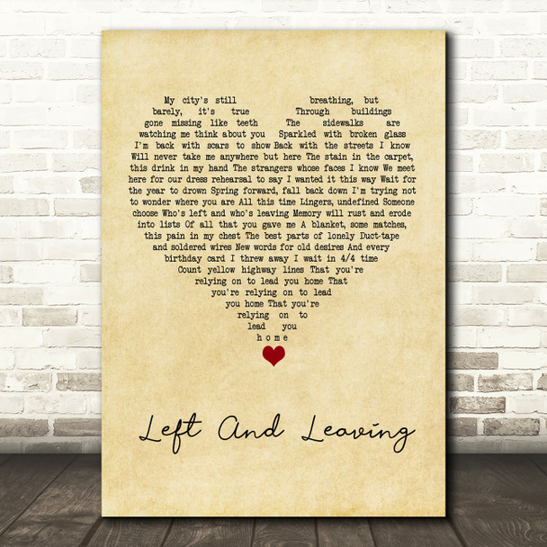 The Weakerthans Left And Leaving Vintage Heart Song Lyric Art Print