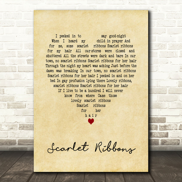 Harry Belafonte Scarlet Ribbons Vintage Heart Song Lyric Art Print