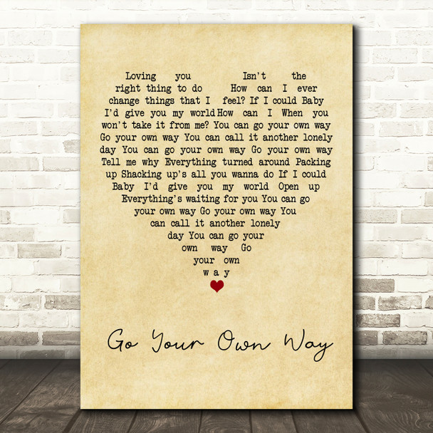 Fleetwood Mac Go Your Own Way Vintage Heart Song Lyric Art Print