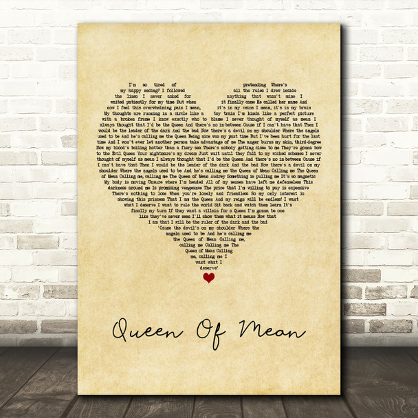 Sarah Jeffery Queen Of Mean Vintage Heart Song Lyric Art Print