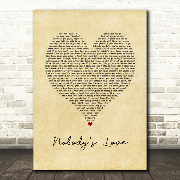 Maroon 5 Nobody's Love Vintage Heart Song Lyric Art Print
