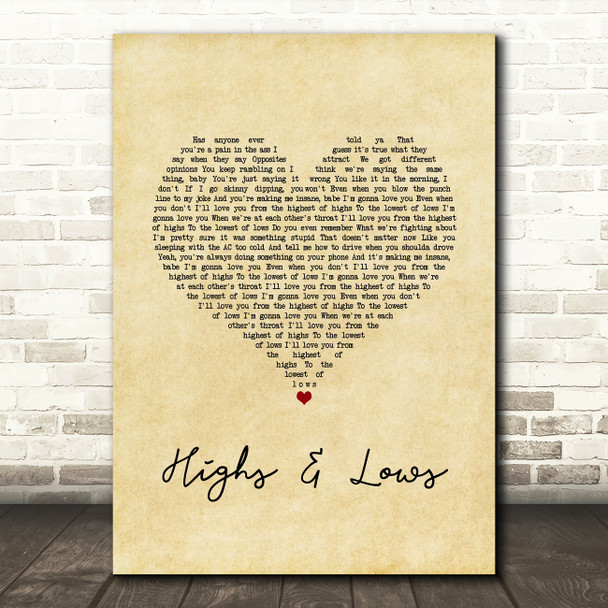 Alexander Jean Highs & Lows Vintage Heart Song Lyric Art Print