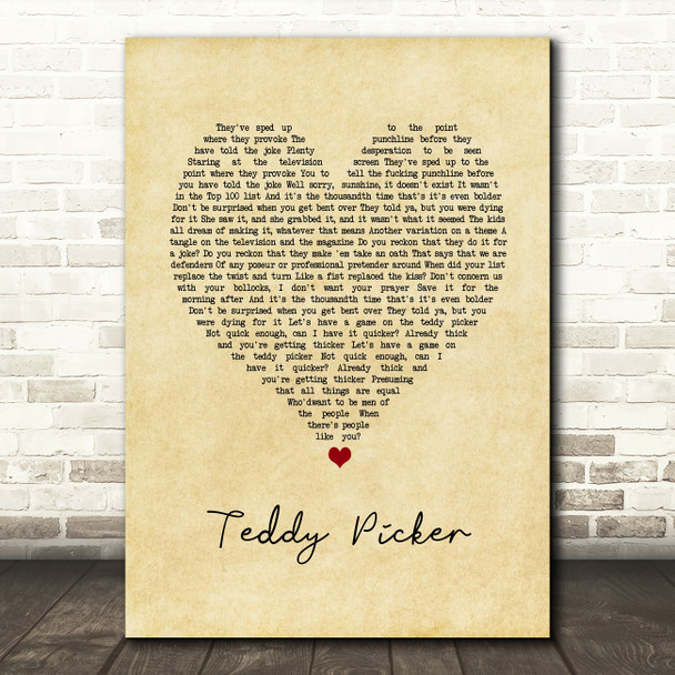 Arctic Monkeys Teddy Picker Vintage Heart Song Lyric Art Print