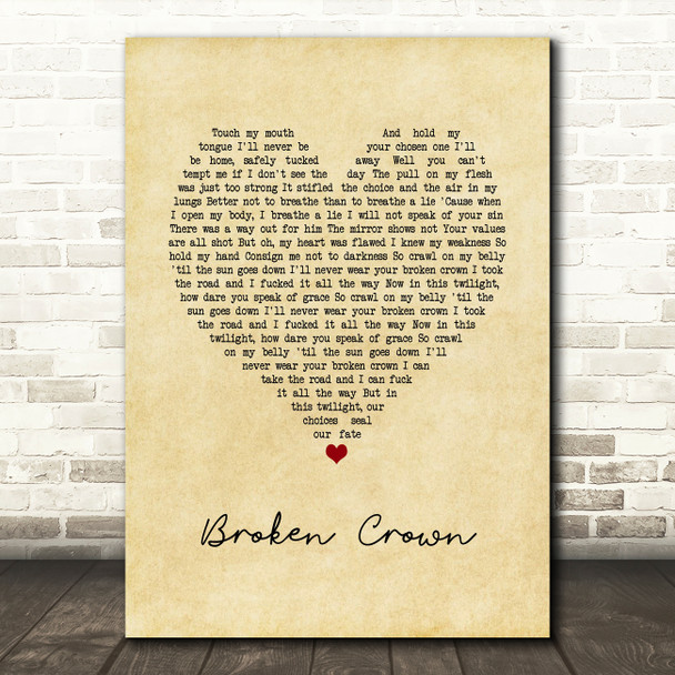 Mumford & Sons Broken Crown Vintage Heart Song Lyric Art Print