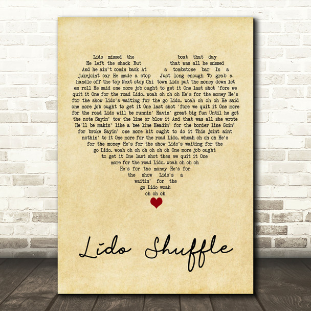 Boz Scaggs Lido Shuffle Vintage Heart Song Lyric Art Print