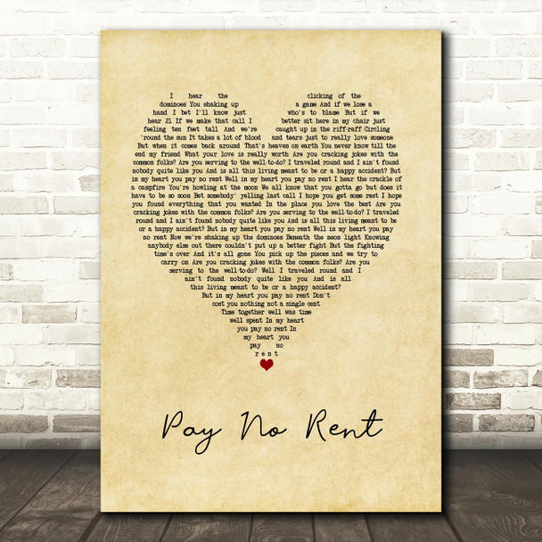 Turnpike Troubadours Pay No Rent Vintage Heart Song Lyric Art Print