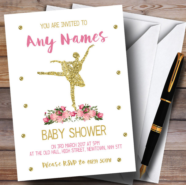 Pretty Pink Floral Ballerina Ballet Invitations Baby Shower Invitations