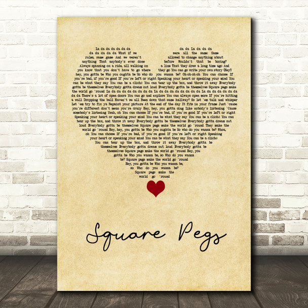 Kelsea Ballerini Square Pegs Vintage Heart Song Lyric Art Print