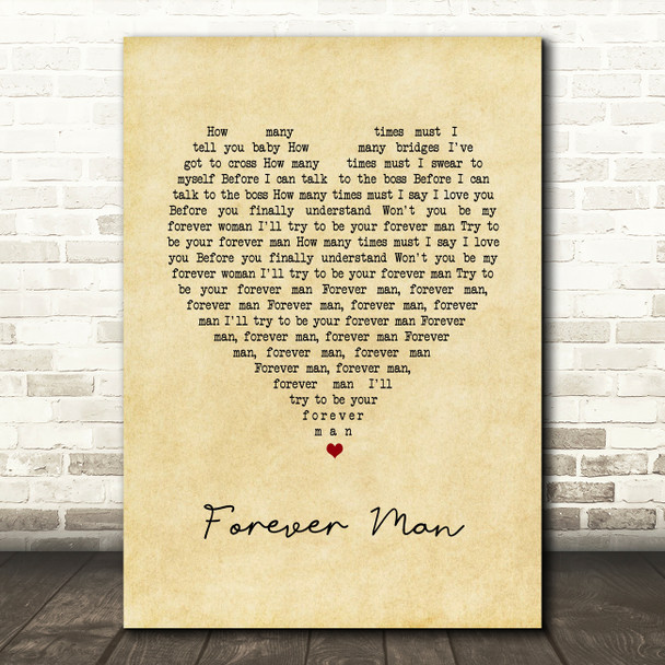 Eric Clapton Forever Man Vintage Heart Song Lyric Art Print