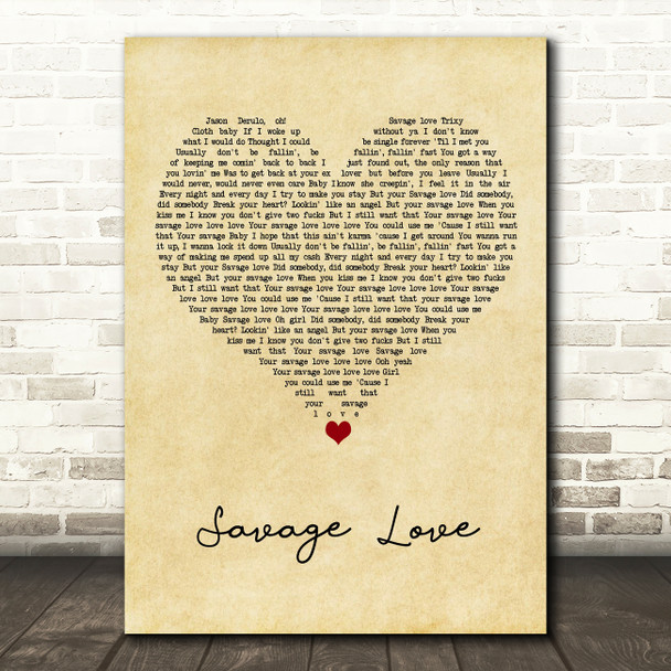 Jason Derulo Savage Love Vintage Heart Song Lyric Art Print