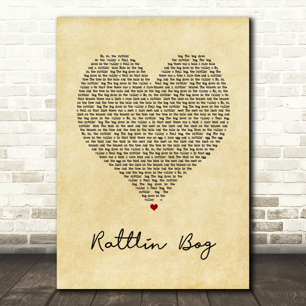 Stramash Rattlin Bog Vintage Heart Song Lyric Art Print