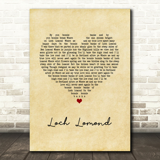 Runrig Loch Lomond Vintage Heart Song Lyric Art Print