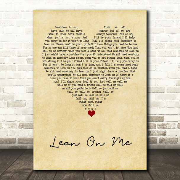 Beverley Knight, Joss Stone, Omar Lean On Me Vintage Heart Song Lyric Art Print