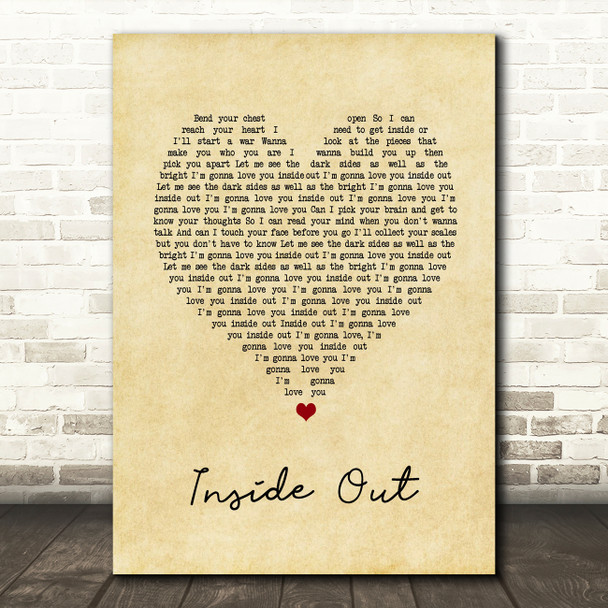 The Chainsmokers Inside Out Vintage Heart Song Lyric Art Print