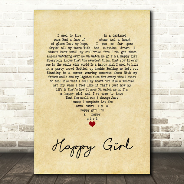 Martina McBride Happy Girl Vintage Heart Song Lyric Art Print