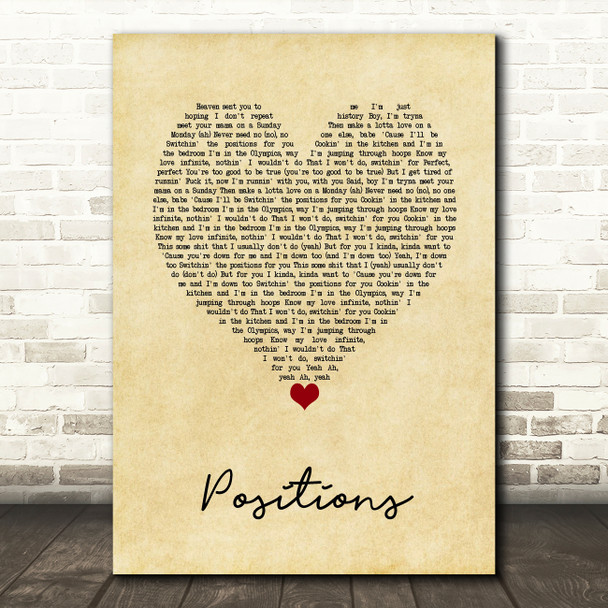 Ariana Grande positions Vintage Heart Song Lyric Art Print