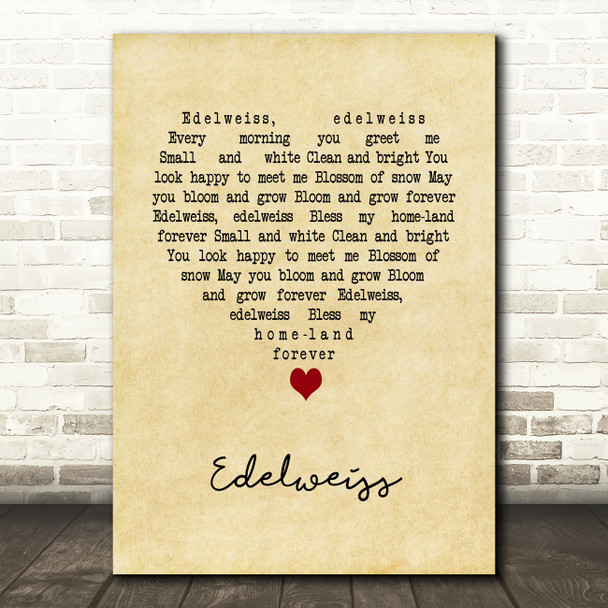 Julie Andrews Edelweiss Vintage Heart Song Lyric Art Print