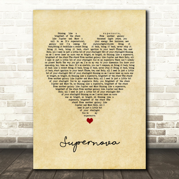 Kylie Minogue Supernova Vintage Heart Song Lyric Art Print