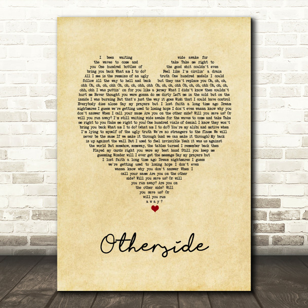 Post Malone Otherside Vintage Heart Song Lyric Art Print