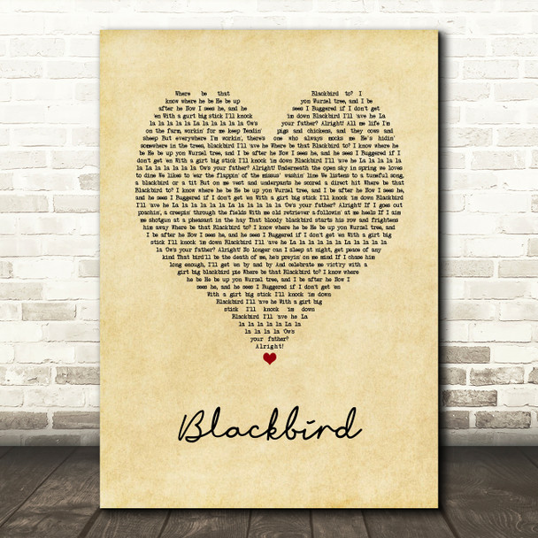 The Wurzels Blackbird Vintage Heart Song Lyric Art Print