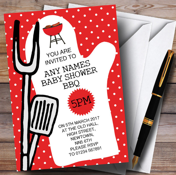 Red Spotty BBQ Grill Invitations Baby Shower Invitations