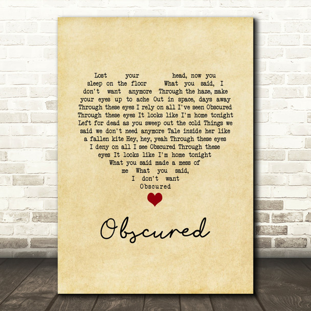 Smashing Pumpkins Obscured Vintage Heart Song Lyric Art Print