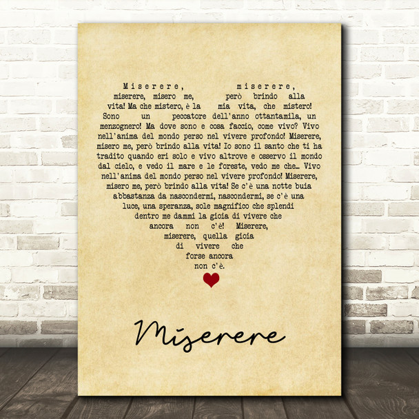 Andrea Bocelli Miserere Vintage Heart Song Lyric Art Print