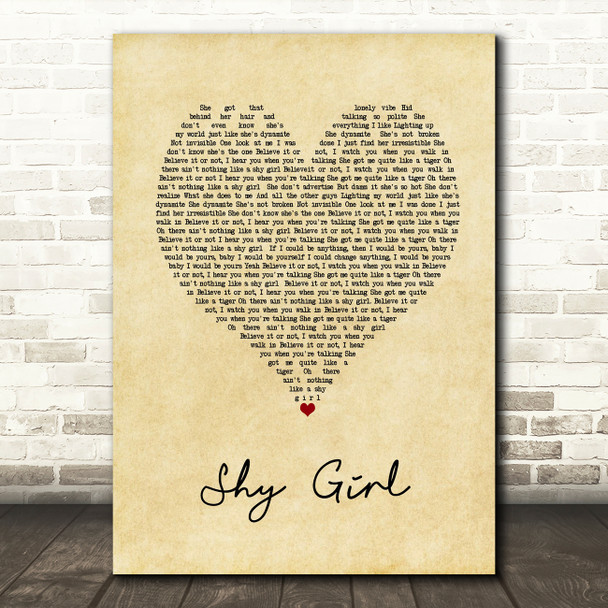 Max and Harvey Shy Girl Vintage Heart Song Lyric Art Print