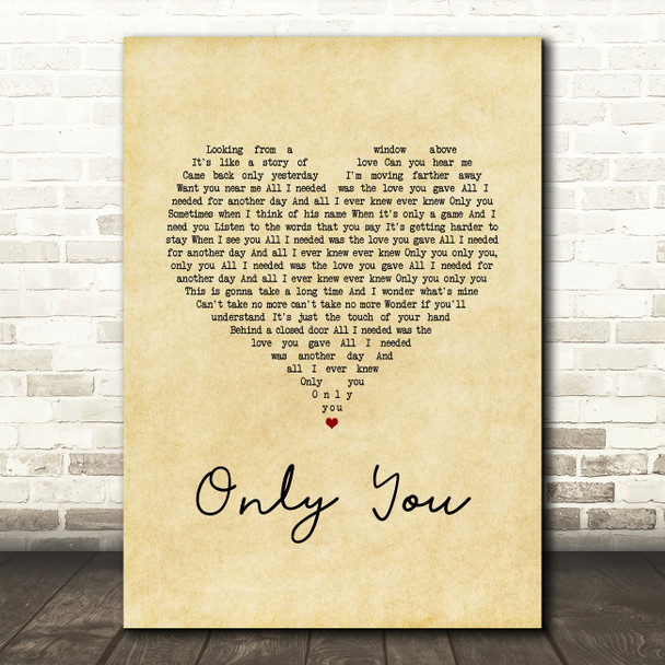 Becky Hill Only You Vintage Heart Song Lyric Art Print