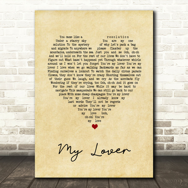 Birdtalker My Lover Vintage Heart Song Lyric Art Print