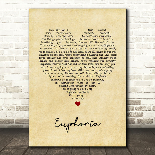 Loreen Euphoria Vintage Heart Song Lyric Art Print