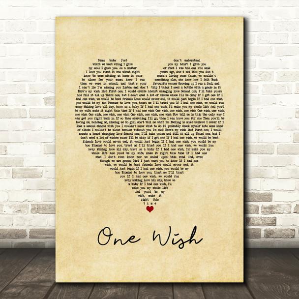 Ray J One Wish Vintage Heart Song Lyric Art Print