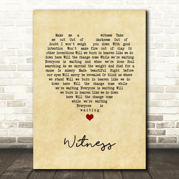 Sarah McLachlan Witness Vintage Heart Song Lyric Art Print