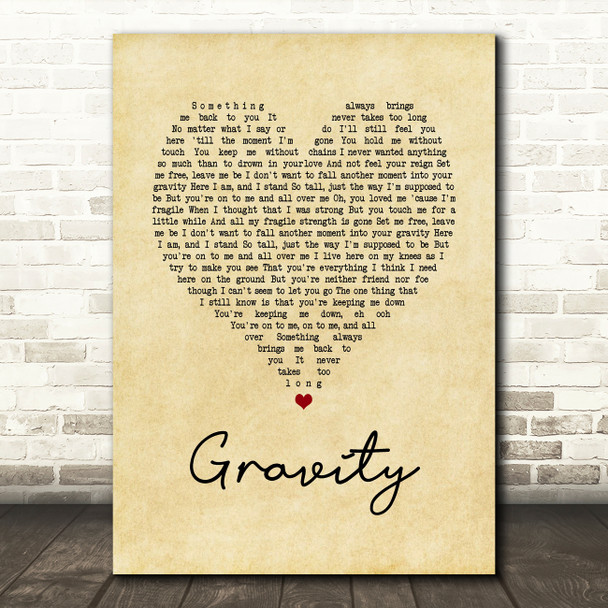 Sara Bareilles Gravity Vintage Heart Song Lyric Art Print