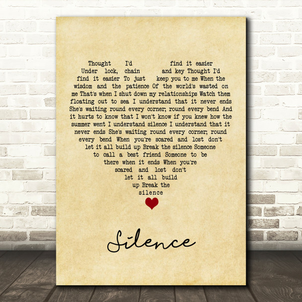 The Maccabees Silence Vintage Heart Song Lyric Art Print