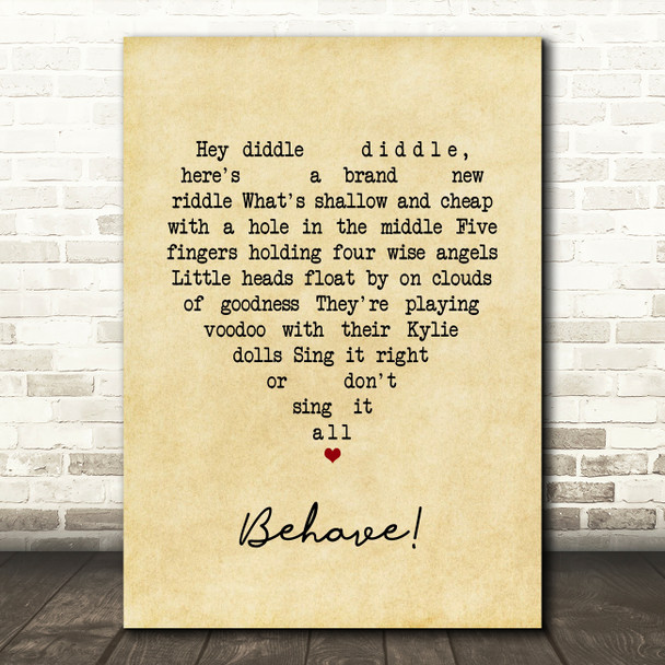 Chumbawamba Behave! Vintage Heart Song Lyric Art Print