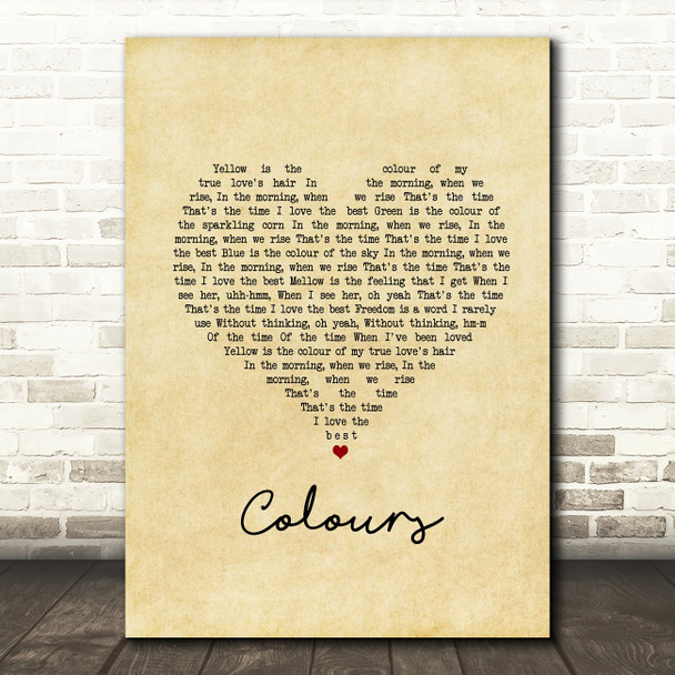 Joan Baez Colours Vintage Heart Song Lyric Art Print