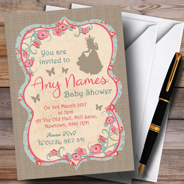 Shabby Chic Burlap Princess Invitations Baby Shower Invitations