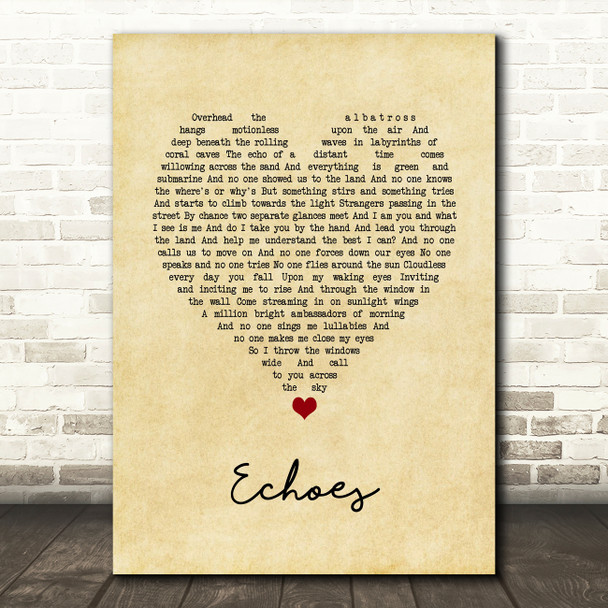 Pink Floyd Echoes Vintage Heart Song Lyric Art Print